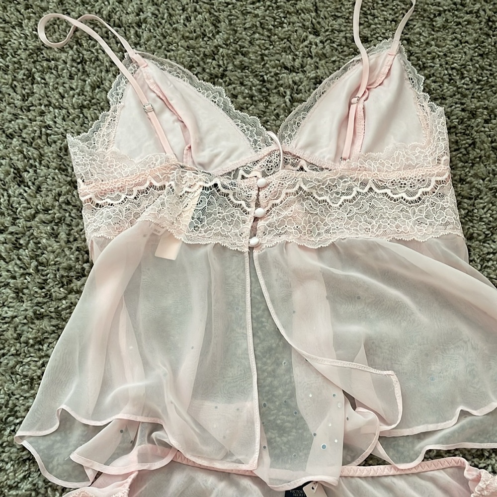 Victoria’s Secret Baby Pink Chiffon Jeweled Cami Set - Picture 7 of 12
